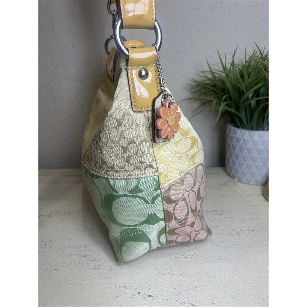 Coach (2010) Y2K Pastel Signature Patchwork Slider Shoulder Bag Hobo Purse - Picture 3 of 16